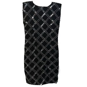 Vintage Black and Silver Velvet and Sequined Dress Size 5